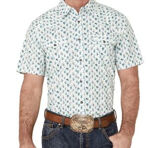 Moon & Shine Men's Casual White and Blue Floral Shirt